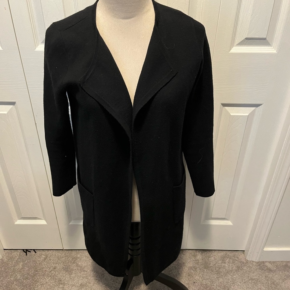 J Crew 365 Size XXS Women's Black Open Front Long Line Cardigan Wool Blend